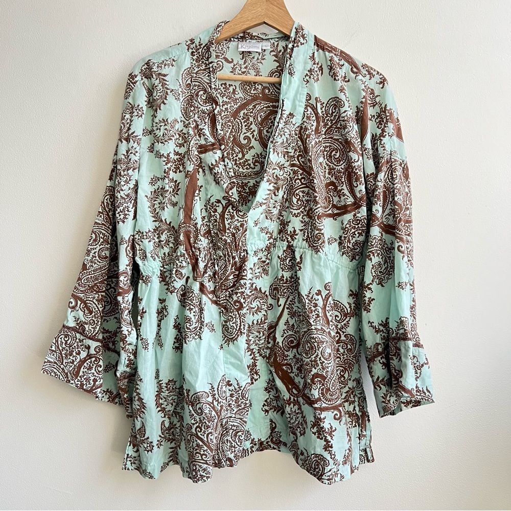 Kiyomi Cotton Boho Print Tunic Top Size Large Casual Lightweight - Picture 2 of 8